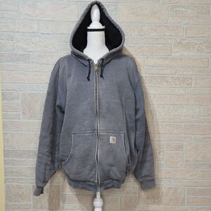Carhartt J149 Thermal Lined Fleece Hooded Zip Sweatshirt Charcoal Heather Large
